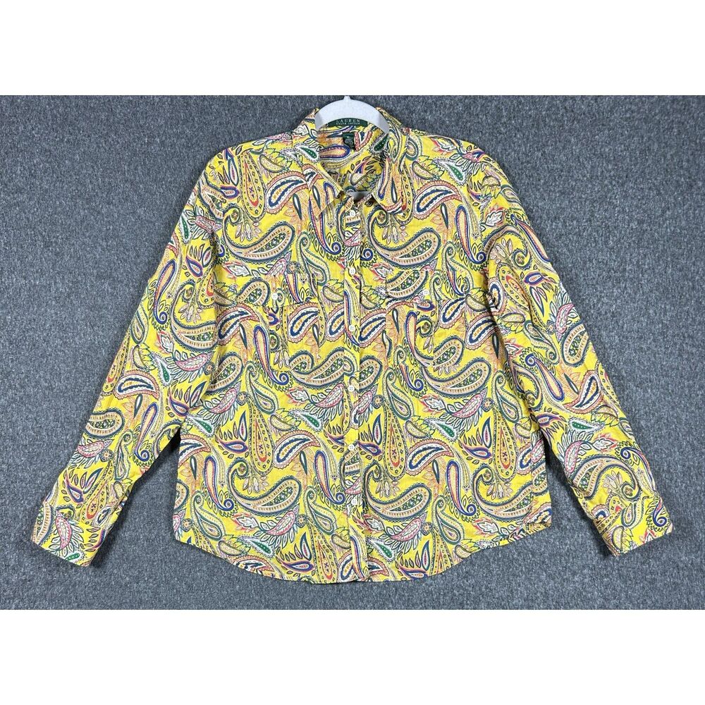 Lauren Ralph Lauren Yellow Paisley Cotton Button Down Shirt XL - Flawed